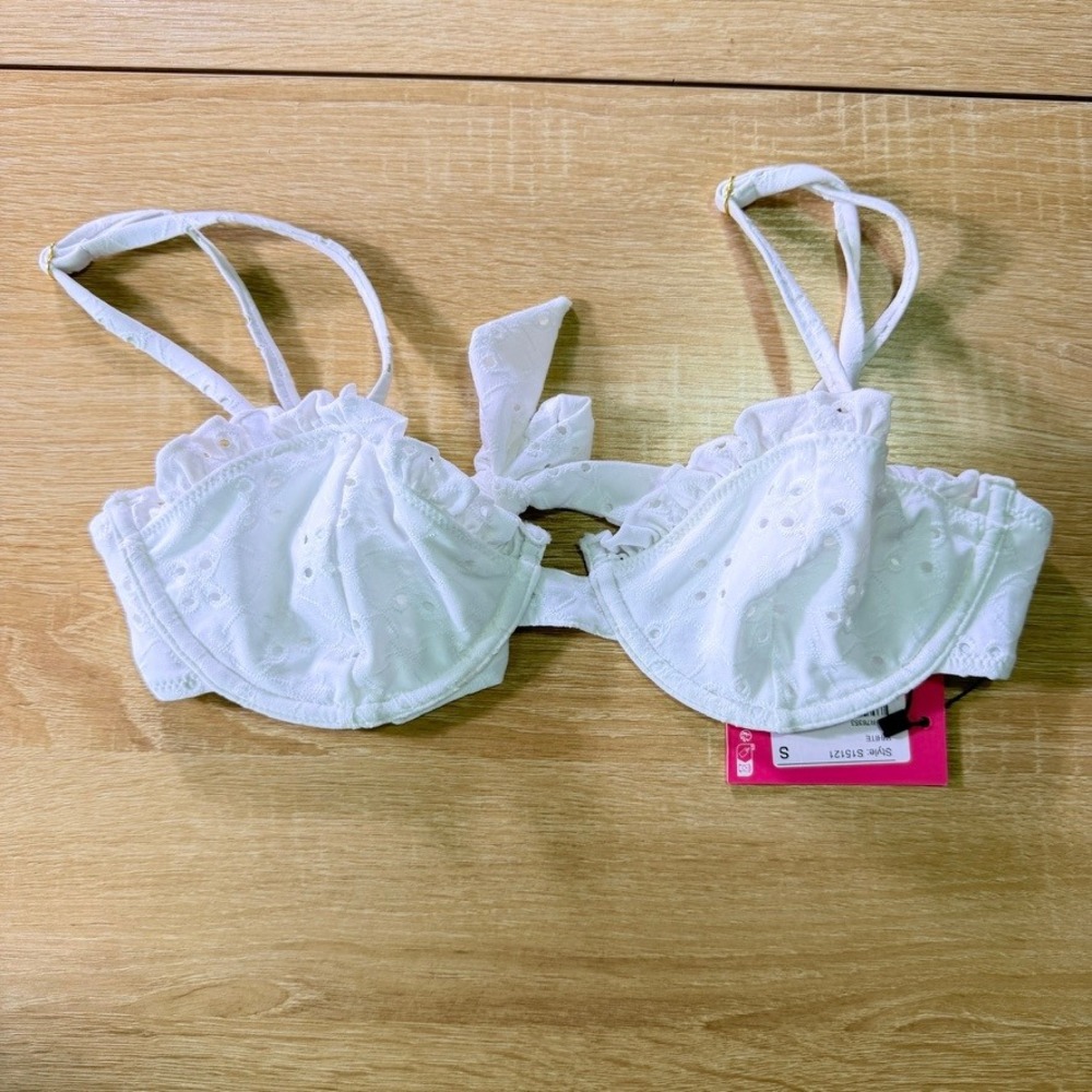 NEW Edikted Eyelet Underwire Bikini Top White Tie Front Size S
